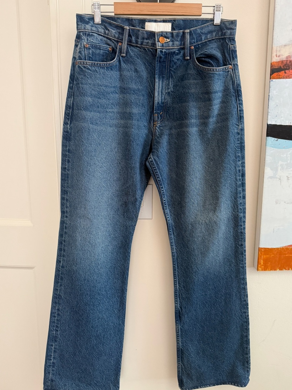 MOTHER Straight-Leg Jeans in Medium Blue Wash